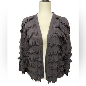 Ulla Johnson Open Front Fringe Cotton Cardigan Faded Black